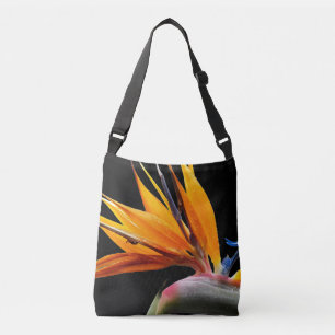 Orange Bird of Paradise Plant on Black Crossbody Bag