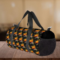 Orange Bird of Paradise Plant Pattern on Black