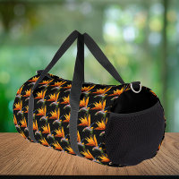 Orange Bird of Paradise Plant Pattern on Black