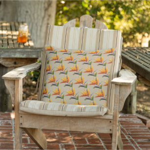 Orange Bird of Paradise Plant Pattern on Khaki Cushion