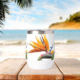 Orange Bird of Paradise Plant Pattern on White