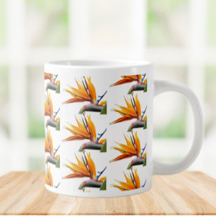 Orange Bird of Paradise Plant Pattern on White Large Coffee Mug