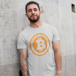Orange Bitcoin Symbol Custom Message Graphic T-Shirt<br><div class="desc">This graphic tee features an orange Bitcoin symbol and is ready to be customised with your own text. Add a funny slogan,  a business name or a personalised message. Your text appears in orange lettering just above the Bitcoin B.</div>