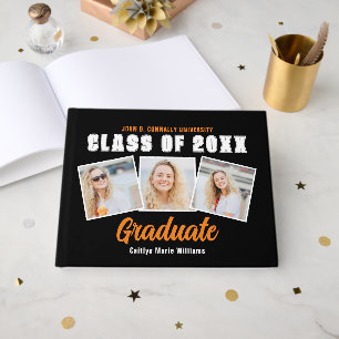 Orange Black 3 Photo Class of 2026 Graduation Guest Book