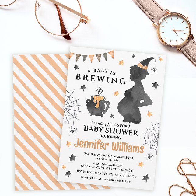 Orange black a baby is brewing witch baby shower invitation (Creator Uploaded)