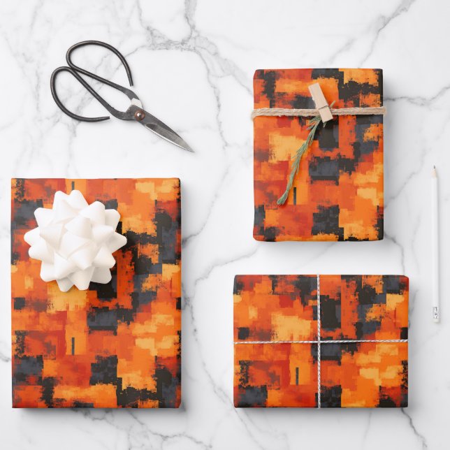 Orange & Black Abstract Wrapping Paper Sheet (Front)