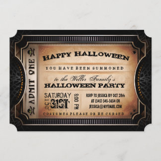 Orange & Black Admit One Halloween Party Ticket Invitation