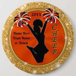 Orange, Black and Gold, Cheerleading Pins, 6 inch Cm Round Badge