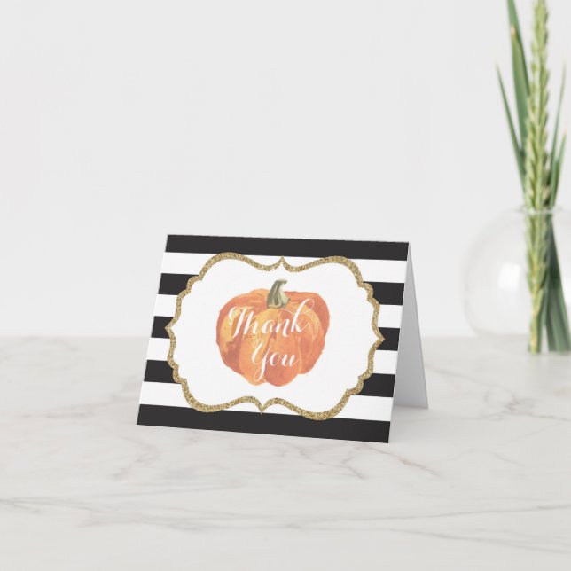 Orange Black and Gold Pumpkin Autumn Fall Thank You Card (Front)