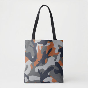 Orange, Black, and Gray Camouflage Style Tote Bag