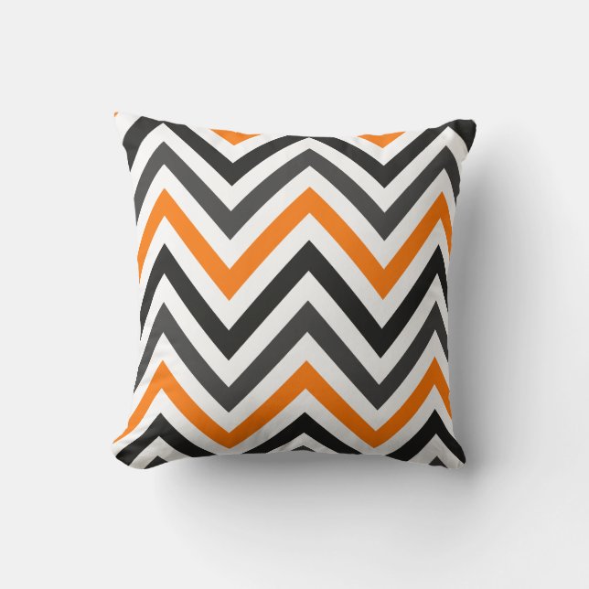 Orange black and grey chevron pillow (Front)