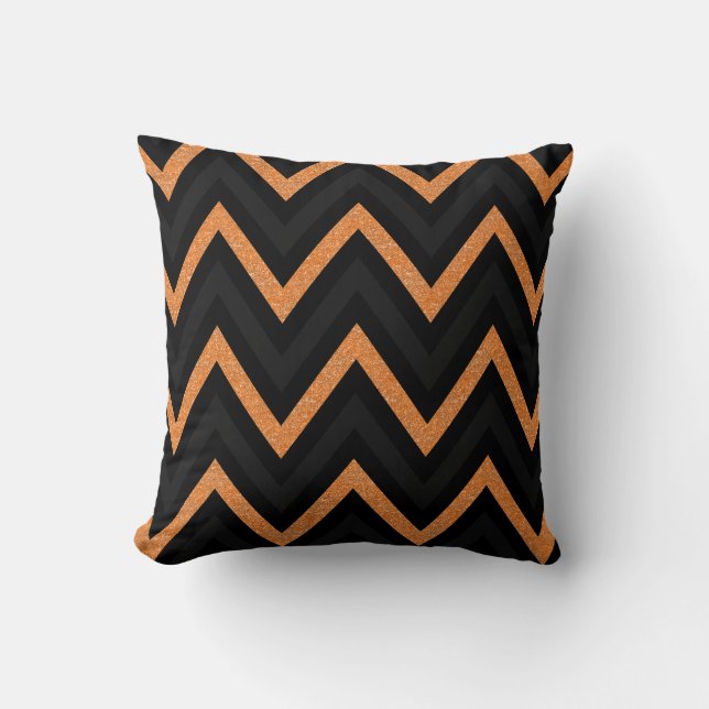 Orange black and grey glitter chevron pillow (Front)