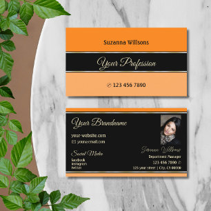 Orange Black and Peach Stripes Modern with Photo Business Card
