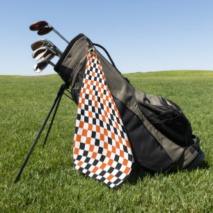Orange Black and White Chequered Golf Towel