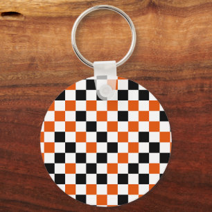 Orange Black and White Chequered Key Ring