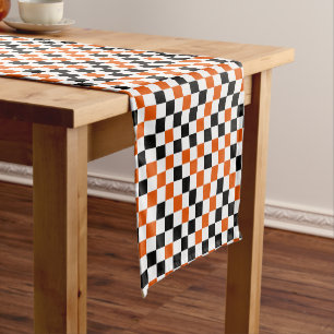 Orange Black and White Chequered Short Table Runner
