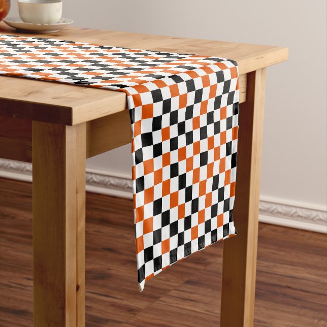 Orange Black and White Chequered  Short Table Runner (In Situ)