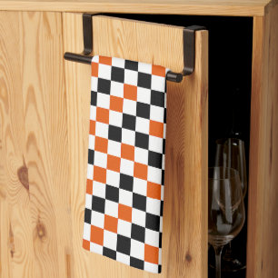 Orange Black and White Chequered Tea Towel