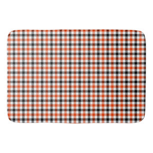 Orange Black and White Gingham Check Bath Mat