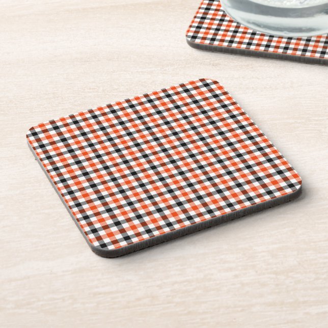 Orange Black and White Gingham Check Coaster (Left Side)