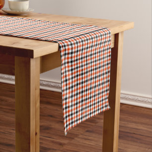 Orange Black and White Gingham Check Short Table Runner