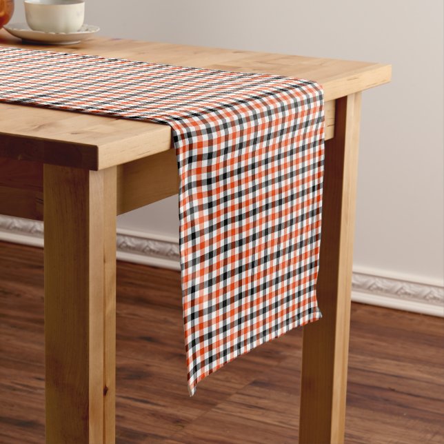 Orange Black and White Gingham Check Short Table Runner (In Situ)