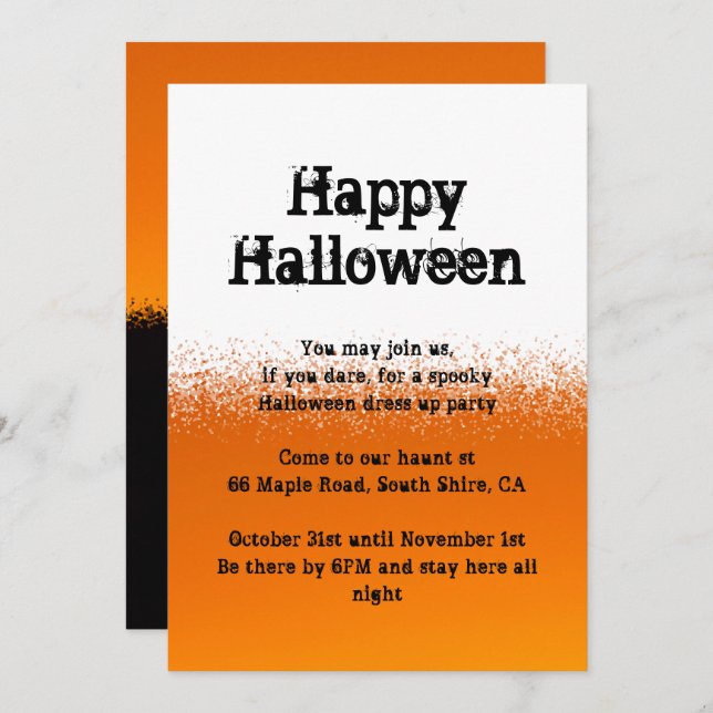 Orange black and white Halloween invitation (Front/Back)