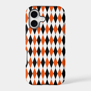 Orange Black and White Harlequin Diamonds Pattern 