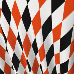 Orange Black and White Harlequin Diamonds Pattern Fabric