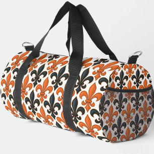 Orange Black Baroque Fleur-de-lis Pattern Design  Duffle Bag