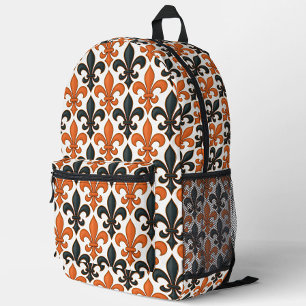 Orange Black Baroque Fleur-de-lis Pattern Design  Printed Backpack