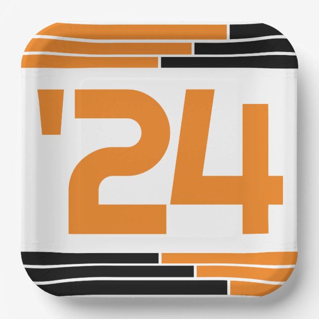Orange & Black Bars Class of '24 Graduate Paper Plate (Front)