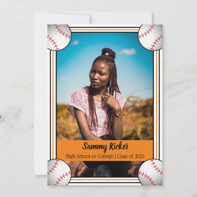 Orange & Black Baseball Graduation Announcement (Front)