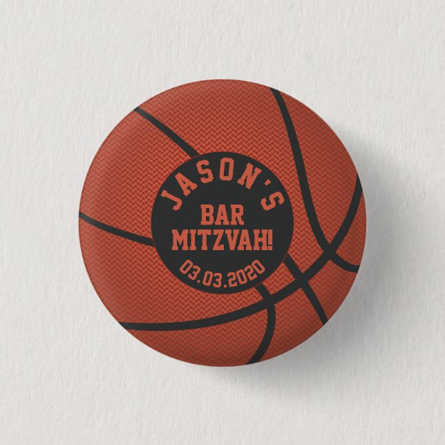Orange Black Basketball Bar Mitzvah Favor 3 Cm Round Badge (Front)