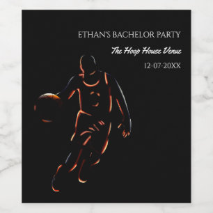 Orange black basketball birthday party champion wine label