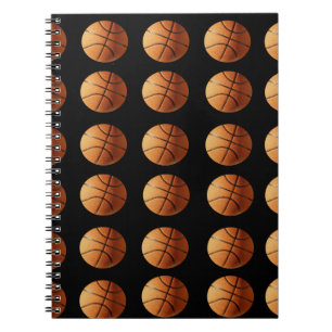 Orange Black Basketball Pattern, Spiral Notebook