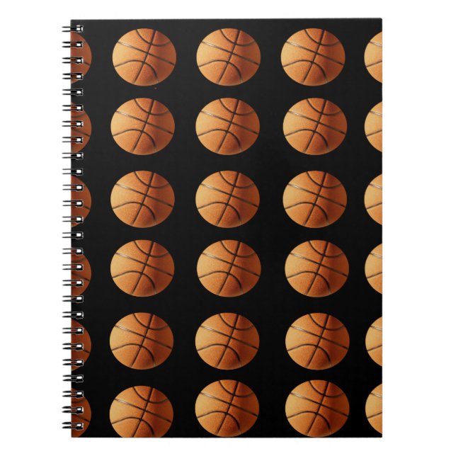 Orange Black Basketball Pattern, Spiral Notebook (Front)