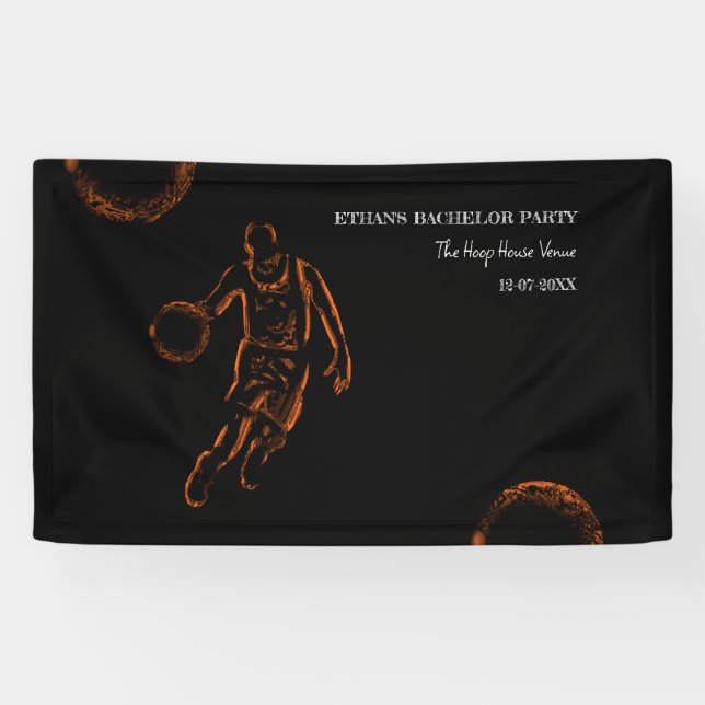 Orange black basketball weekend party champ banner (Horizontal)