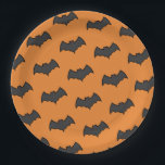 Orange Black Bat Pattern Halloween Party Paper Plate<br><div class="desc">Cool Black and orange Halloween party paper plates.
Fun party supplies,  decorations and disposable accessories for costume party,  halloween,  scary,  fright,  frightening,  trick or treat,  night gathering,  bbq,  dinner,  birthday,  wedding.

Available in small and large. Change the quantity to get the cheapest bulk price.</div>