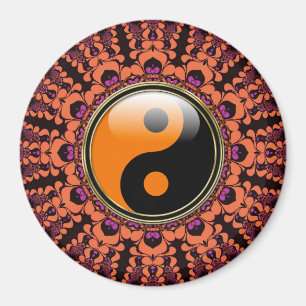 Orange+Black Batik Yin Yang Magnet