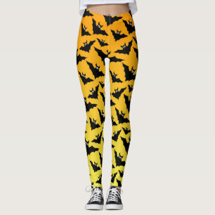 Orange black bats Halloween pattern Leggings