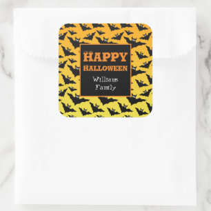 Orange black bats Halloween pattern Personalise Square Sticker