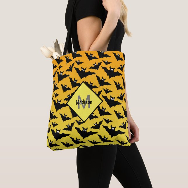 Orange black bats Halloween pattern Tote Bag (Close Up)
