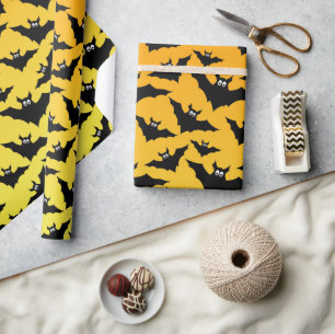 Orange black bats Halloween pattern Wrapping Paper