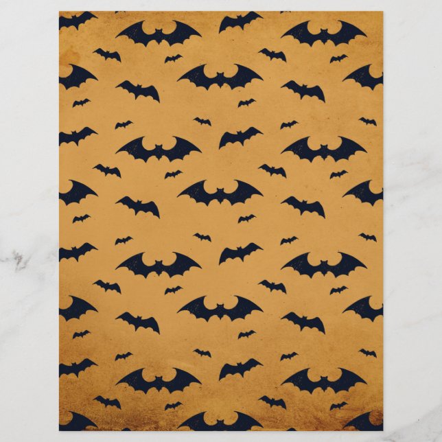 Orange & Black Bats Halloween Scrapbook Paper (Front)