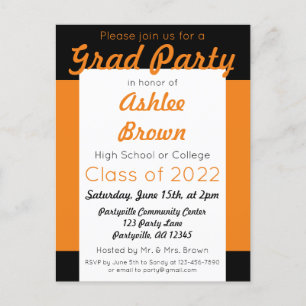 Orange Black Bold Grad Party Graduation Invitation Postcard