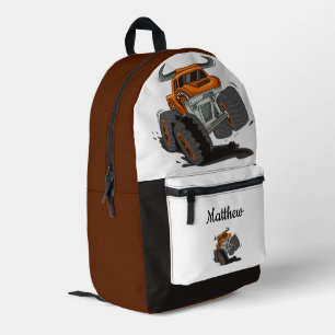 Orange Black Boys' Monster Truck Name Printed Backpack