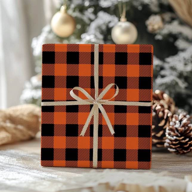 Orange Black Buffalo Plaid Classic Gingham Wrapping Paper (Creator Uploaded)