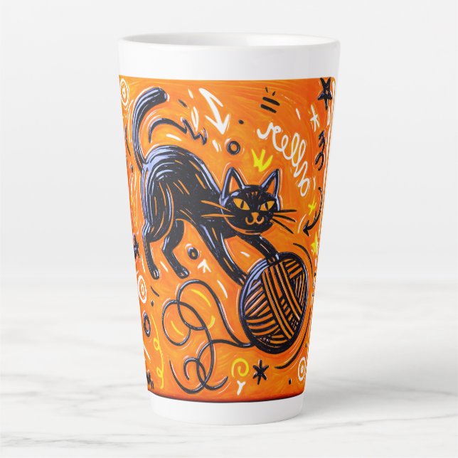 Orange black cat latte mug (Front)