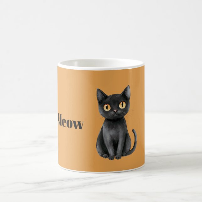 Orange Black Cat Meow Coffee Mug (Center)
